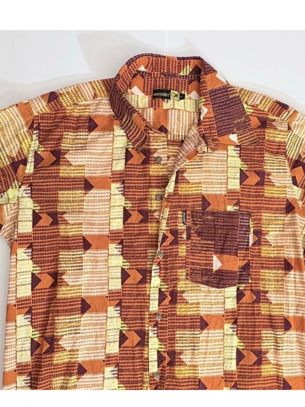 Woodin XL Orange Geometric Button-Down Shirt